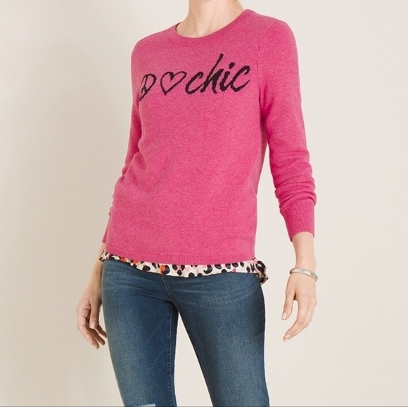 Chico’s Pink Peace Love Chic Cashmere Blend Sweater M/1 - Picture 1 of 7